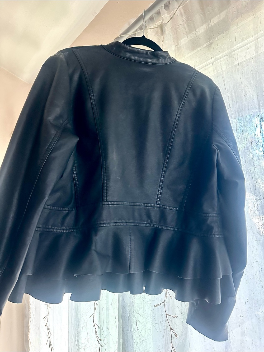 New York & Company Black Leather Peplum Zip Jacket - Picture 3 of 3